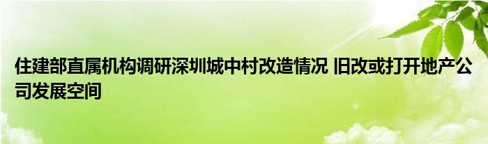 住建部直属机构调研深圳城中村改造情况 旧改或打开地产公司发展空间