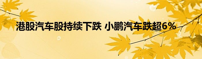 港股汽车股持续下跌 小鹏汽车跌超6%