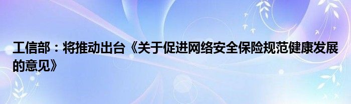 工信部:将推动出台《关于促进网络安全保险规范健康发展的意见》