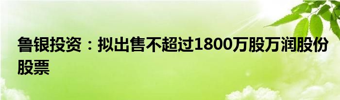 鲁银投资:拟出售不超过1800万股万润股份股票
