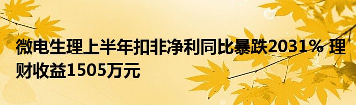微电生理上半年扣非净利同比暴跌2031% 理财收益1505万元