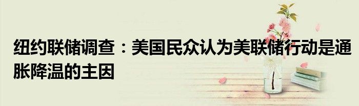 纽约联储调查:美国民众认为美联储行动是通胀降温的主因