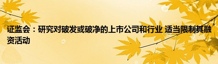 证监会:研究对破发或破净的上市公司和行业 适当限制其融资活动