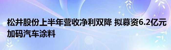 松井股份上半年营收净利双降 拟募资6.2亿元加码汽车涂料