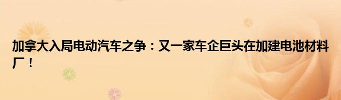 加拿大入局电动汽车之争:又一家车企巨头在加建电池材料厂!