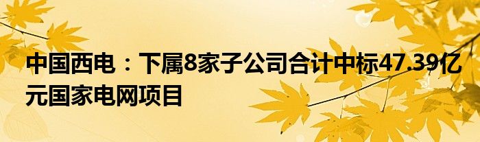 中国西电:下属8家子公司合计中标47.39亿元国家电网项目