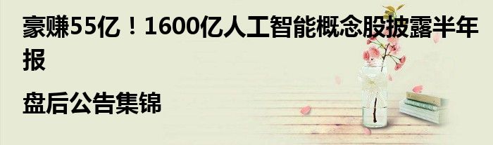 豪赚55亿!1600亿人工智能概念股披露半年报|盘后公告集锦