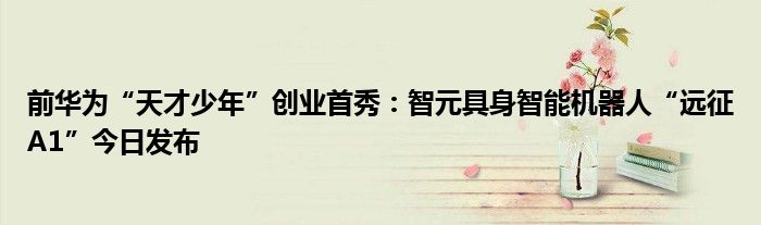 前华为“天才少年”创业首秀:智元具身智能机器人“远征A1”今日发布