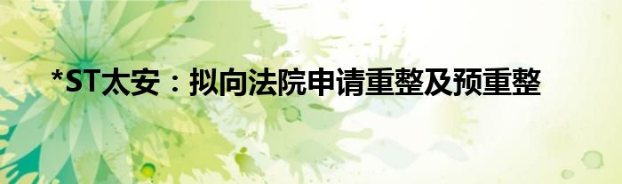 *ST太安:拟向法院申请重整及预重整