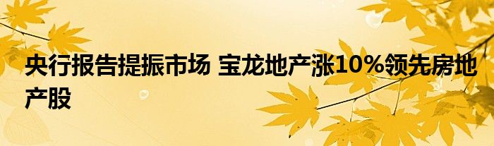 央行报告提振市场 宝龙地产涨10%领先房地产股