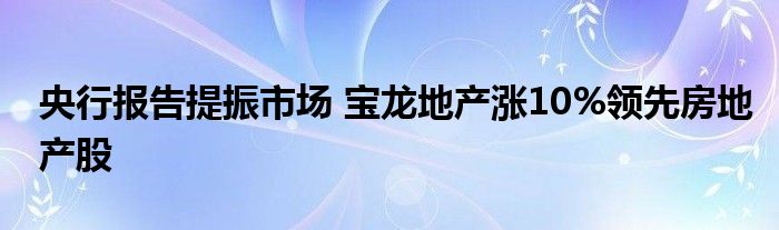 央行报告提振市场 宝龙地产涨10%领先房地产股