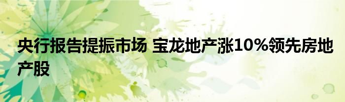 央行报告提振市场 宝龙地产涨10%领先房地产股