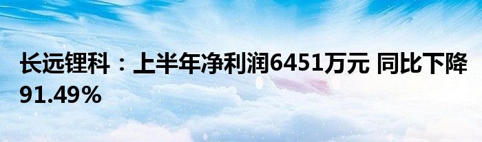 长远锂科：上半年净利润6451万元 同比下降91.49%