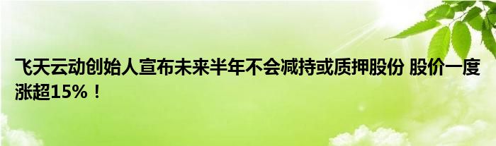 飞天云动创始人宣布未来半年不会减持或质押股份 股价一度涨超15%!