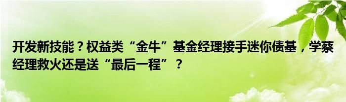开发新技能?权益类“金牛”基金经理接手迷你债基,学蔡经理救火还是送“最后一程”?