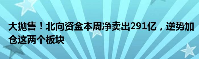 大抛售!北向资金本周净卖出291亿,逆势加仓这两个板块