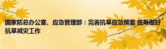 国家防总办公室、应急管理部:完善抗旱应急预案 统筹做好抗旱减灾工作