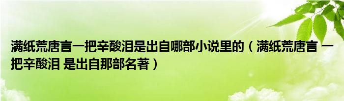 满纸荒唐言一把辛酸泪是出自哪部小说里的(满纸荒唐言 一把辛酸泪 是出自那部名著)