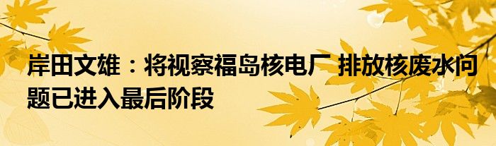 岸田文雄:将视察福岛核电厂 排放核废水问题已进入最后阶段