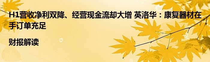 H1营收净利双降、经营现金流却大增 英洛华:康复器材在手订单充足|财报解读