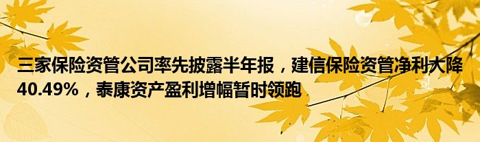 三家保险资管公司率先披露半年报,建信保险资管净利大降40.49%,泰康资产盈利增幅暂时领跑