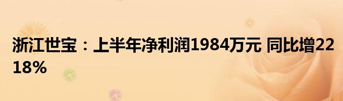 浙江世宝:上半年净利润1984万元 同比增2218%