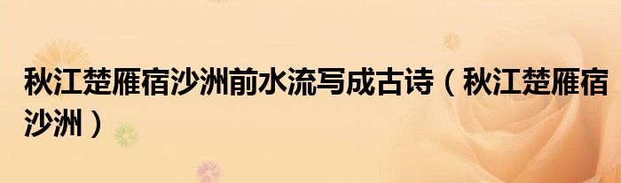 秋江楚雁宿沙洲前水流写成古诗(秋江楚雁宿沙洲)