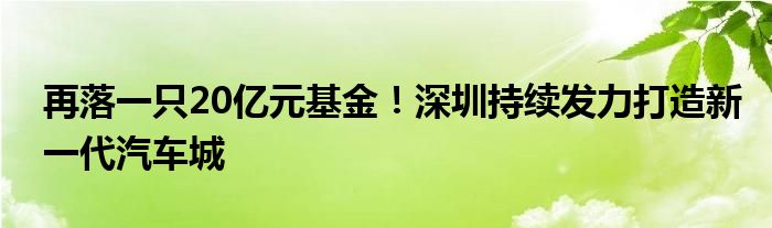 再落一只20亿元基金!深圳持续发力打造新一代汽车城