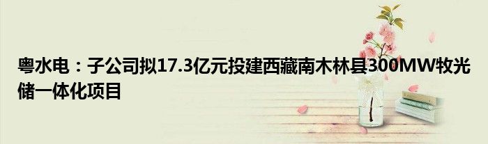 粤水电:子公司拟17.3亿元投建西藏南木林县300MW牧光储一体化项目