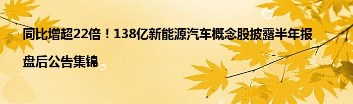 同比增超22倍!138亿新能源汽车概念股披露半年报|盘后公告集锦