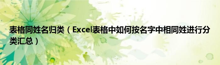 表格同姓名归类(Excel表格中如何按名字中相同姓进行分类汇总)