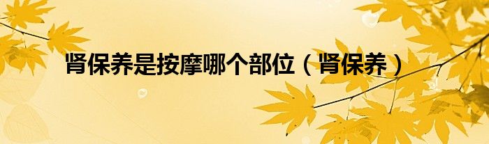 肾保养是按摩哪个部位(肾保养)