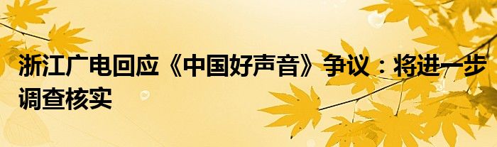 浙江广电回应《中国好声音》争议:将进一步调查核实