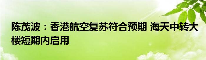 陈茂波:香港航空复苏符合预期 海天中转大楼短期内启用