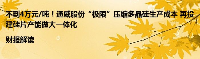 不到4万元/吨!通威股份“极限”压缩多晶硅生产成本 再投建硅片产能做大一体化|财报解读