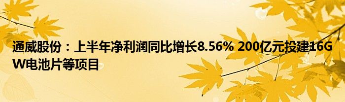通威股份:上半年净利润同比增长8.56% 200亿元投建16GW电池片等项目