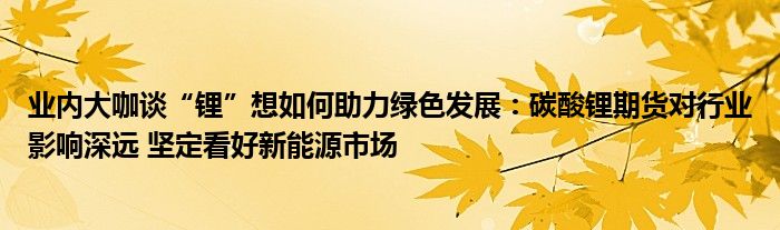业内大咖谈“锂”想如何助力绿色发展:碳酸锂期货对行业影响深远 坚定看好新能源市场