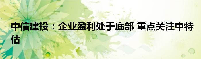 中信建投:企业盈利处于底部 重点关注中特估
