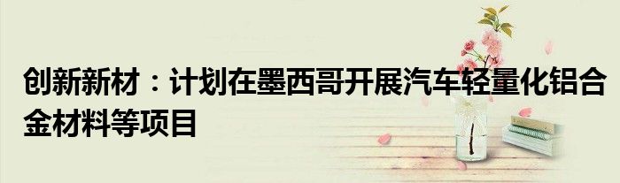 创新新材:计划在墨西哥开展汽车轻量化铝合金材料等项目