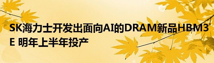 SK海力士开发出面向AI的DRAM新品HBM3E 明年上半年投产