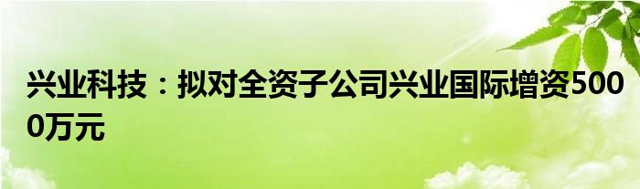 兴业科技：拟对全资子公司兴业国际增资5000万元