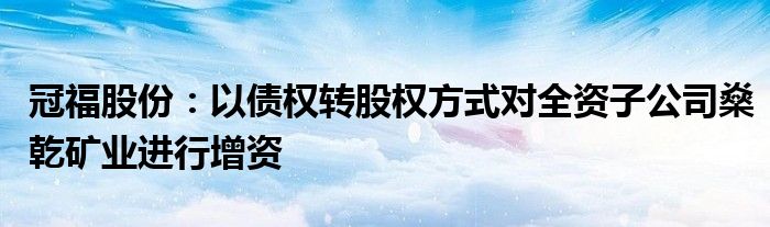 冠福股份:以债权转股权方式对全资子公司燊乾矿业进行增资