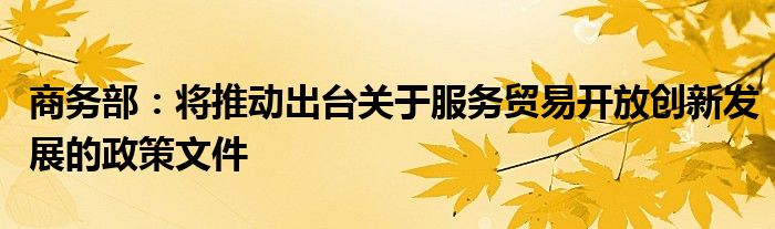 商务部:将推动出台关于服务贸易开放创新发展的政策文件