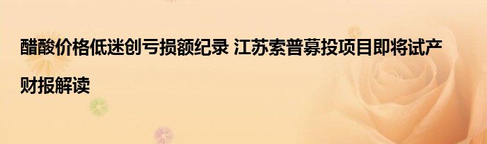醋酸价格低迷创亏损额纪录 江苏索普募投项目即将试产|财报解读