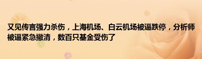 又见传言强力杀伤,上海机场、白云机场被逼跌停,分析师被逼紧急撇清,数百只基金受伤了