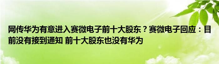 网传华为有意进入赛微电子前十大股东?赛微电子回应:目前没有接到通知 前十大股东也没有华为