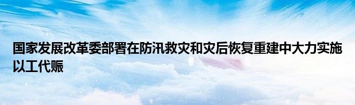 国家发展改革委部署在防汛救灾和灾后恢复重建中大力实施以工代赈
