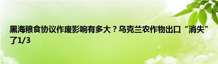 黑海粮食协议作废影响有多大?乌克兰农作物出口“消失”了1/3