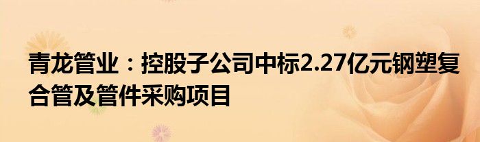 青龙管业:控股子公司中标2.27亿元钢塑复合管及管件采购项目