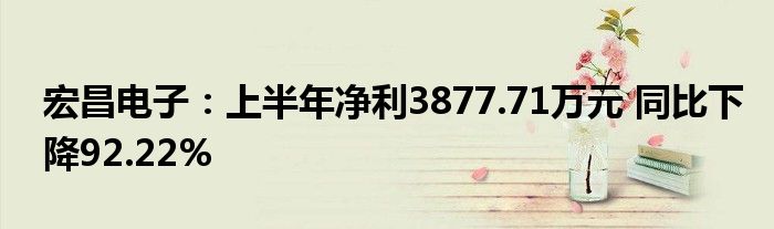 宏昌电子:上半年净利3877.71万元 同比下降92.22%